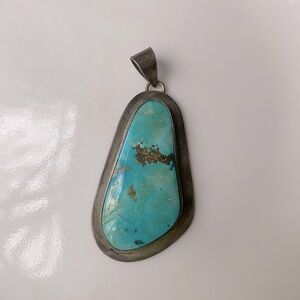 Sterling Silver Turquoise Navajo Pendant by LA ⭐️ | 2 1/2” tall and 1/4” thick